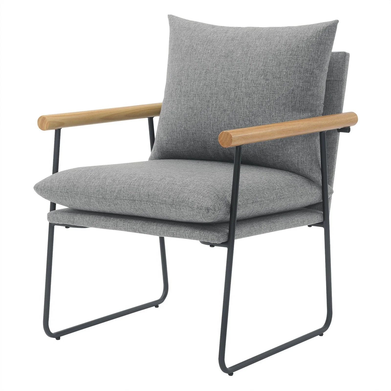 Armchair in Charcoal Fabric with Natural Arms and Black Sled Base D6437