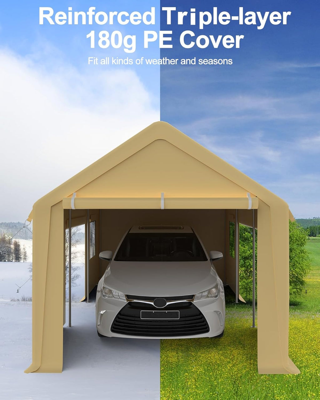 Carport 10x20 Portable Garage, Heavy Duty Steel Poles, 4 Roll-up Doors B534644