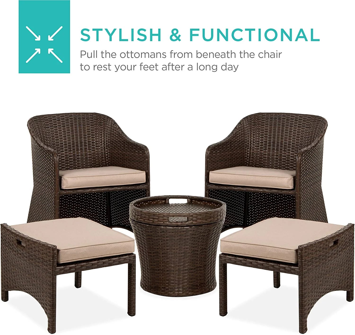 Outdoor Patio Furniture Set, 5-Piece Wicker Conversation Set with Storage Table E566