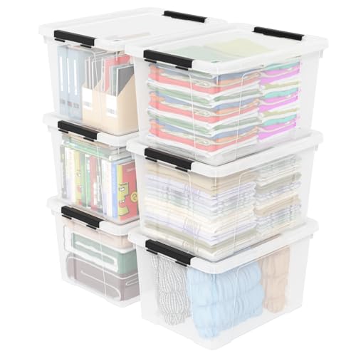 Clear Plastic Storage Bins with Wheels and Lids, 4-Pack I3938