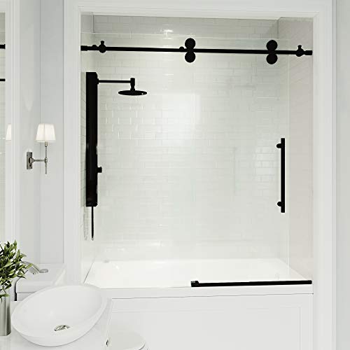 Frameless Sliding Rectangle Tub Door, 56-60 in. W x 65.5 in. H, Matte Black N1197
