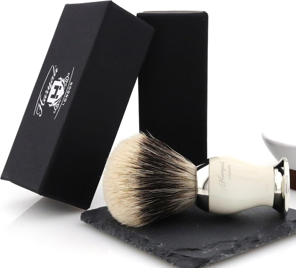 Badger Hair Shaving Brush with Ivory Metal Base H70409