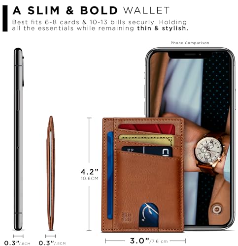 RFID Blocking Slim Minimalist Mens Front Pocket Wallet Thin Card Holder Full Grain Leather F754299