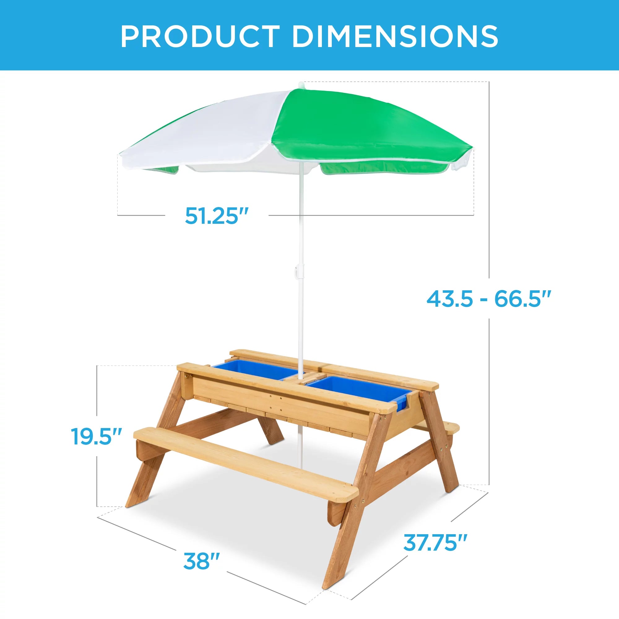 Kids 3-in-1 Outdoor Convertible Wood Activity Sand & Water Picnic Table with Umbrella F469