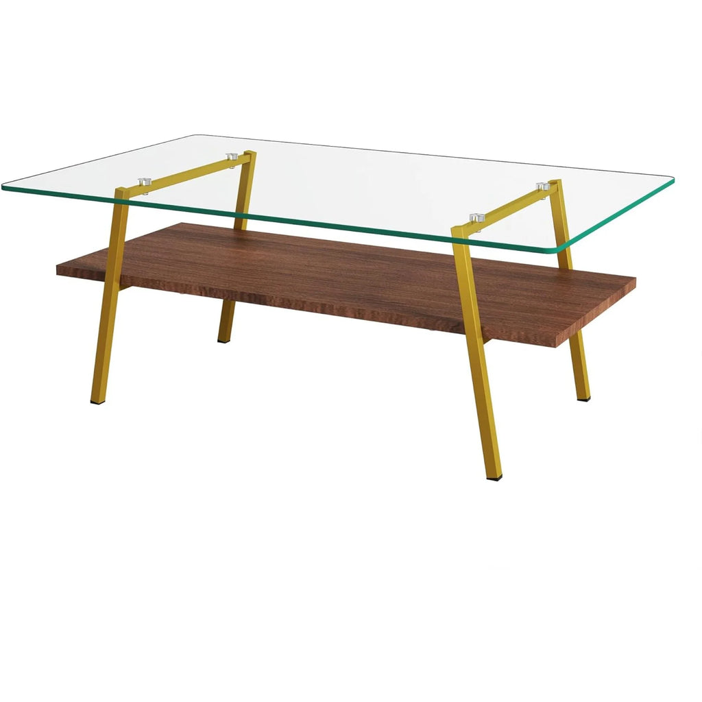 Glass Coffee Table with Wood Shelves S615280