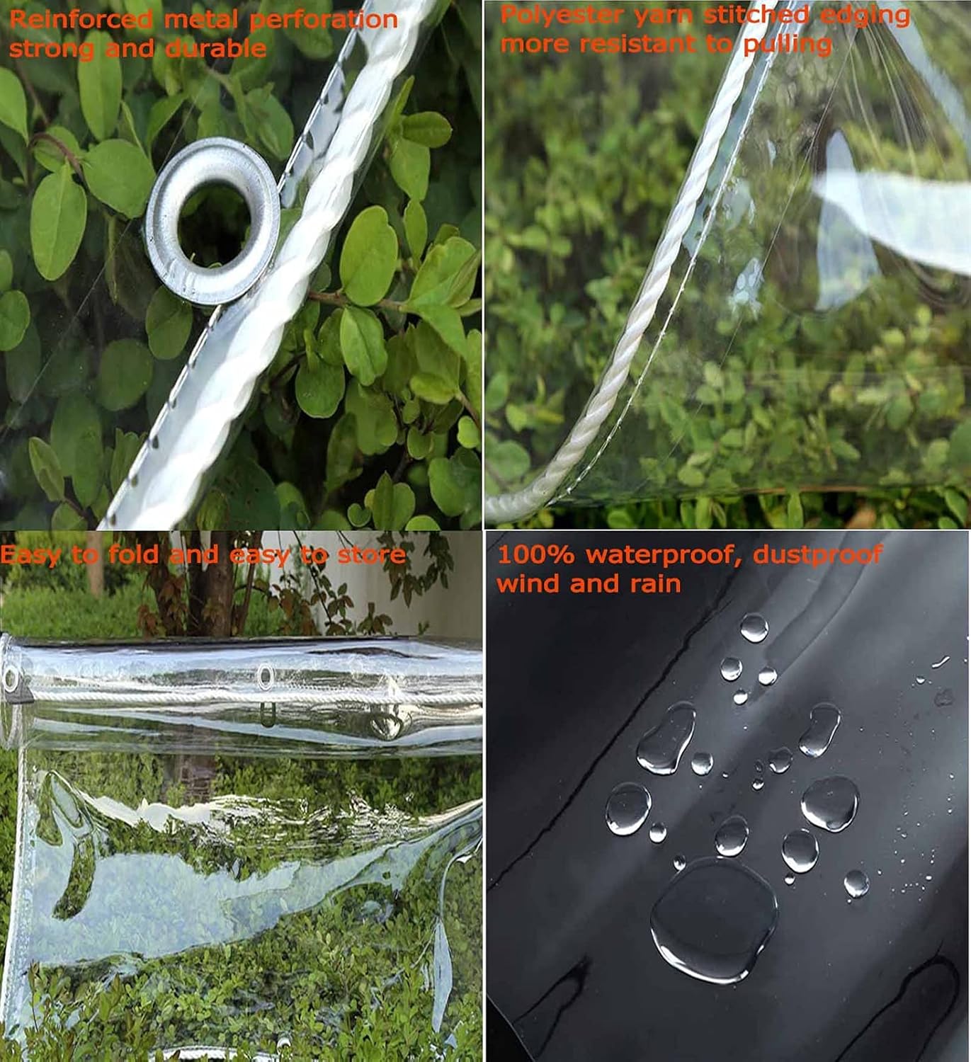 Heavy Duty Waterproof PVC Transparent Tarpaulin Cover for Patio Tent Enclosure, 1x3m Y690379