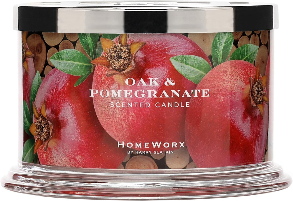 HomeWorx by Harry Slatkin 4 Wick Candle, 18 oz, Oak & Pomegranate - HMXC18-AZ-OP