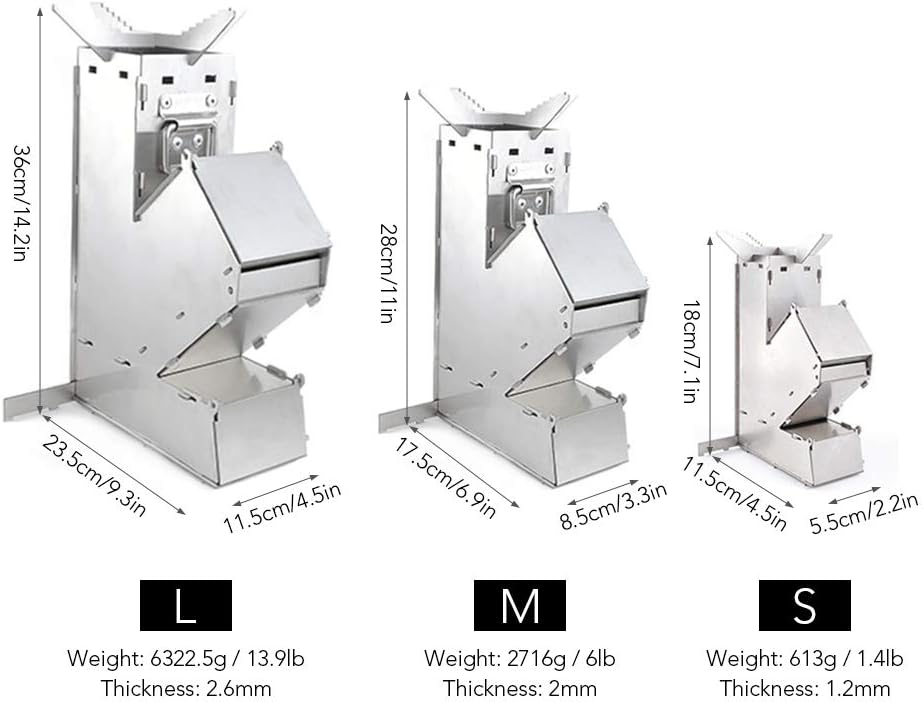 Camping Rocket Stove Outdoor Collapsible Wood Burning Portable Stainless Steel Z191549