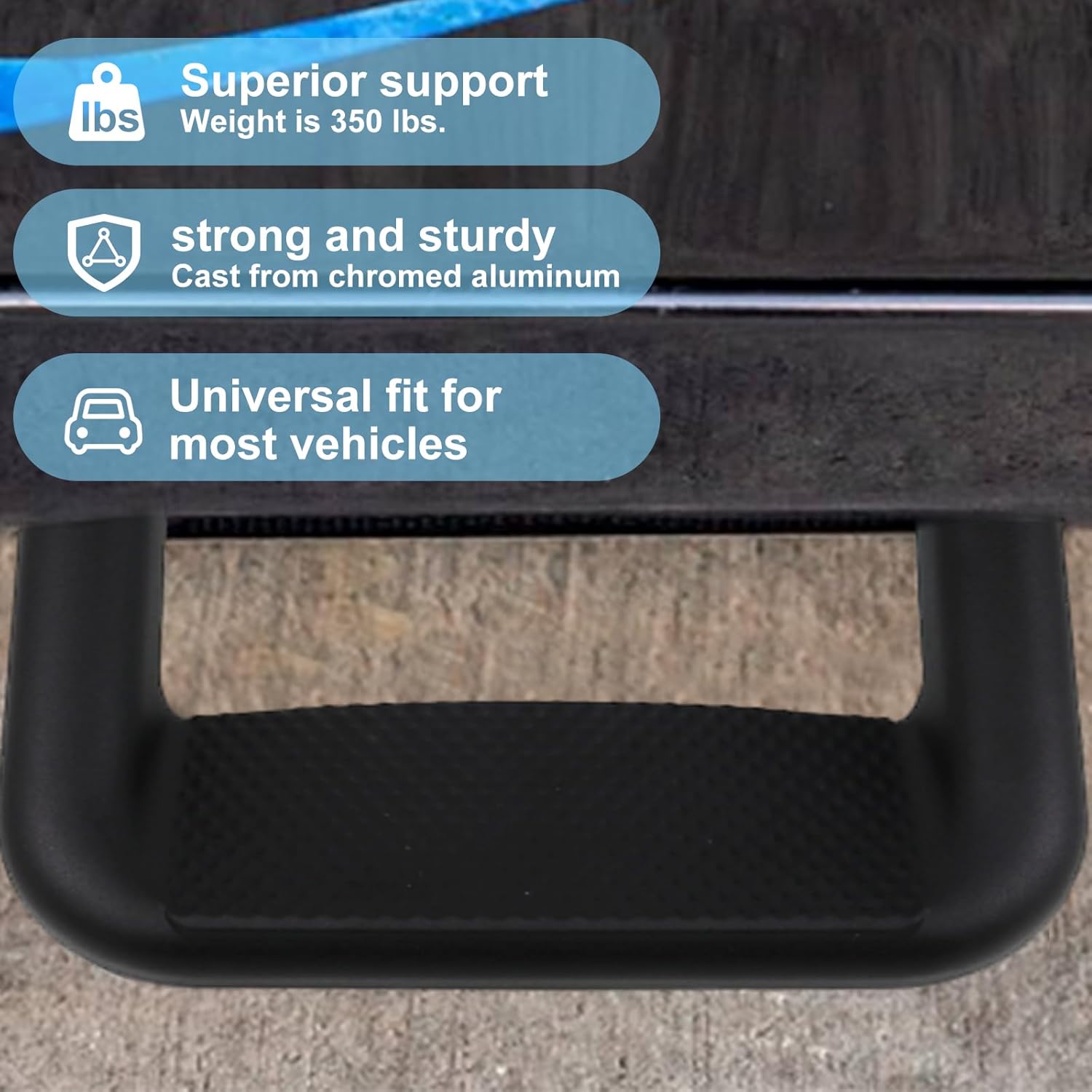 Black Powder Coated Truck Side Step Set - 2 Pieces with Mounting Brackets E33193