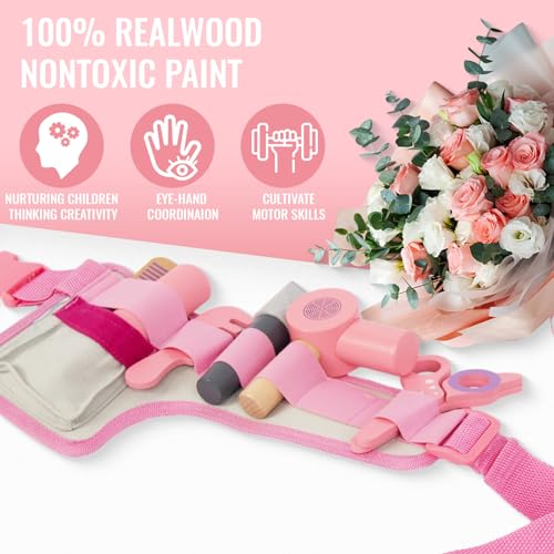 Wooden Hair Salon Pretend Play Set with Blow Dryer and Styling Accessories Z591