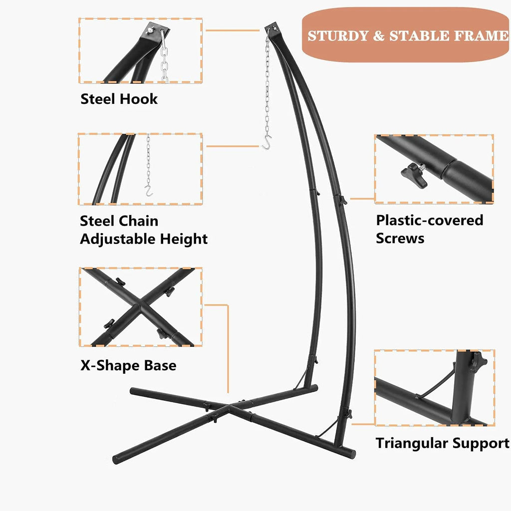 Hammock Chair Set with Steel Stand, Swing Tent, LED Lights, 330 lbs P1247