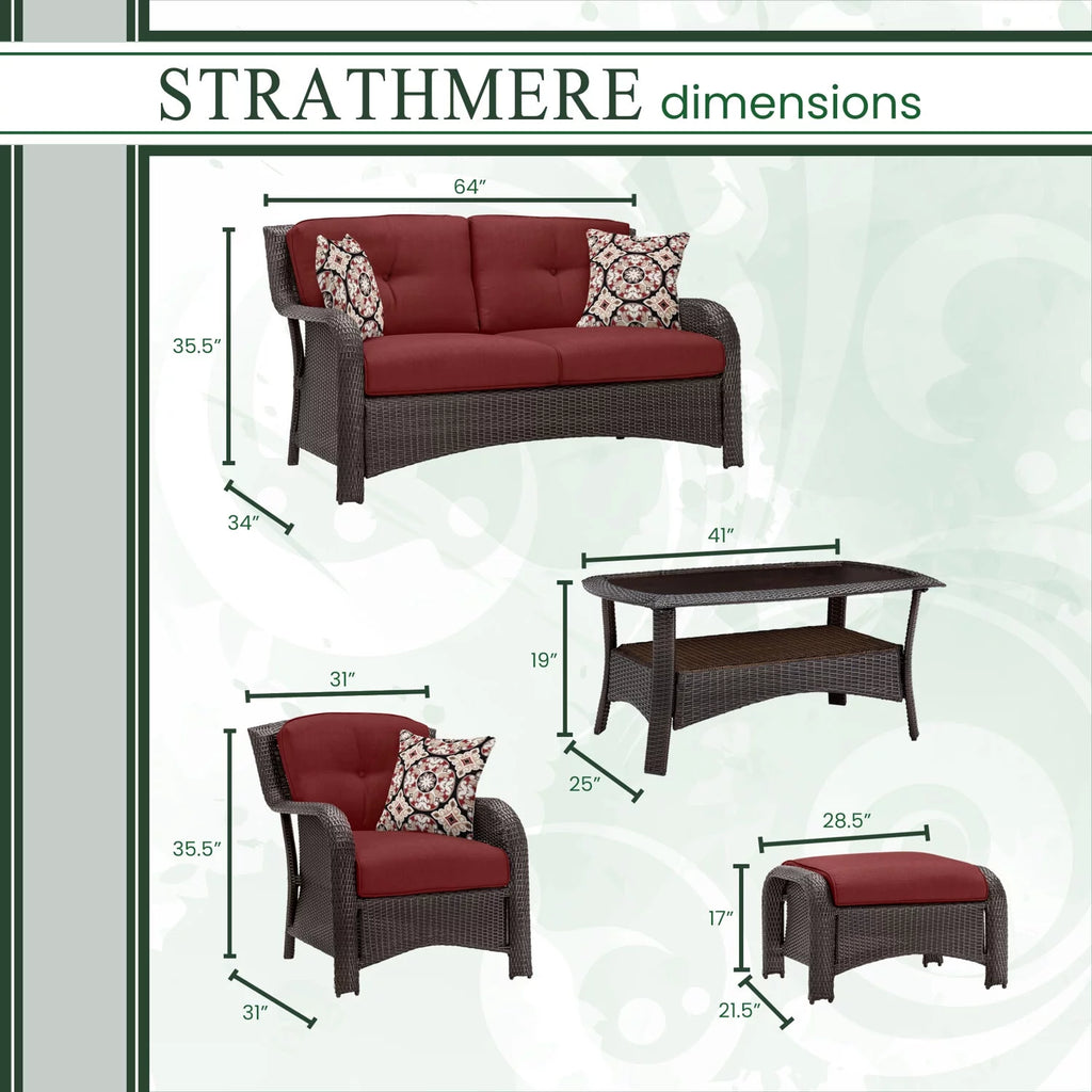 6-Piece Wicker Outdoor Conversation Set, Crimson Red P9795