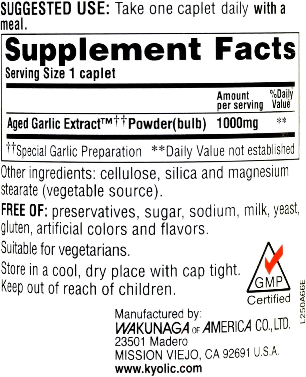 Aged Garlic Extract 1000 mg Caplets L8202