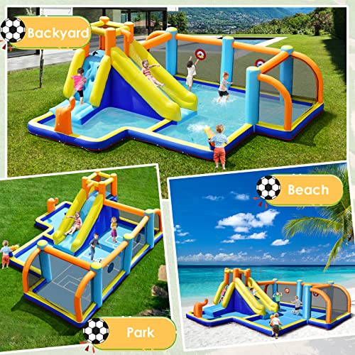 Inflatable Water Slide with Soccer Zone, Climbing Wall and Water Cannons R796092
