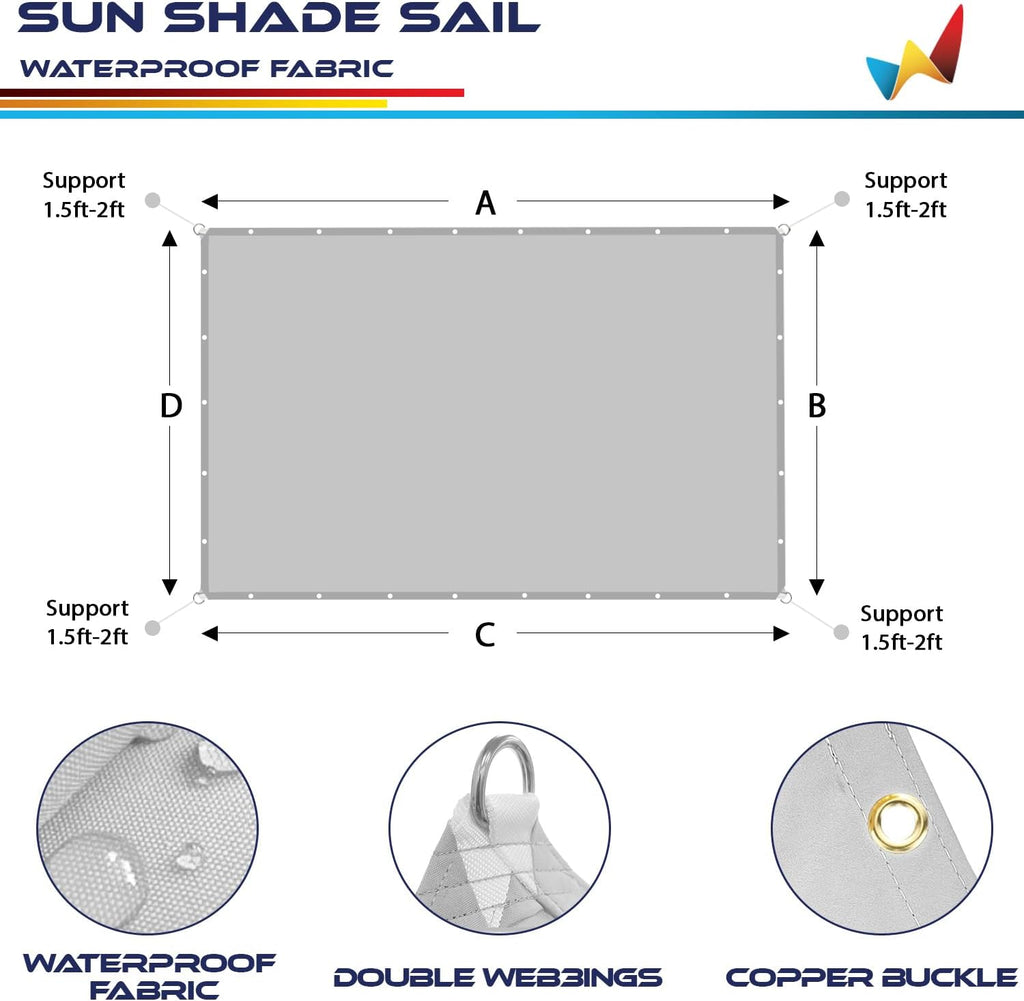Waterproof Sun Shade Sail Straight Edge UV Block for Patio Garden E8985