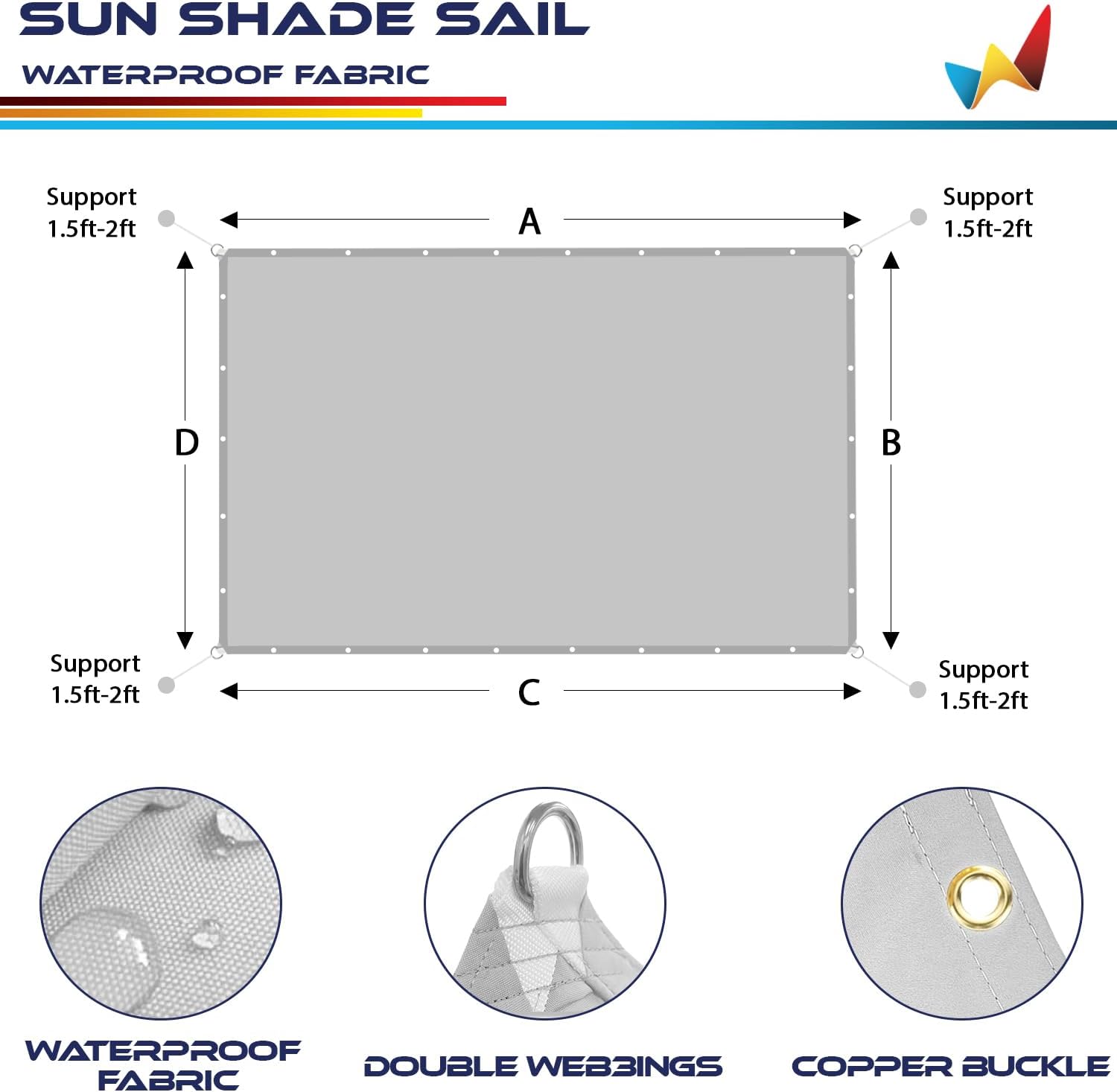 Waterproof Sun Shade Sail Straight Edge UV Block for Patio Garden E8985