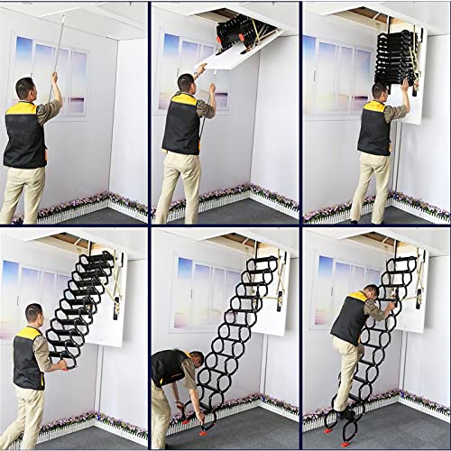 Folding Attic Ladder, 13 Steps Retractable Loft Stairs, White K485614