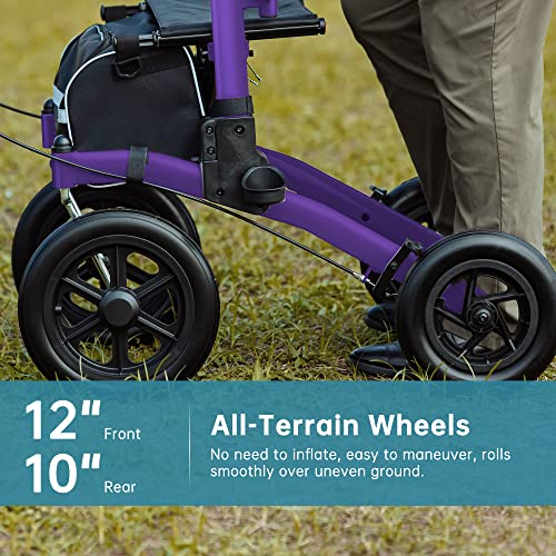 All-Terrain Upright Rollator Walker with 12" Front Wheels, Compact Folding for Seniors O121486