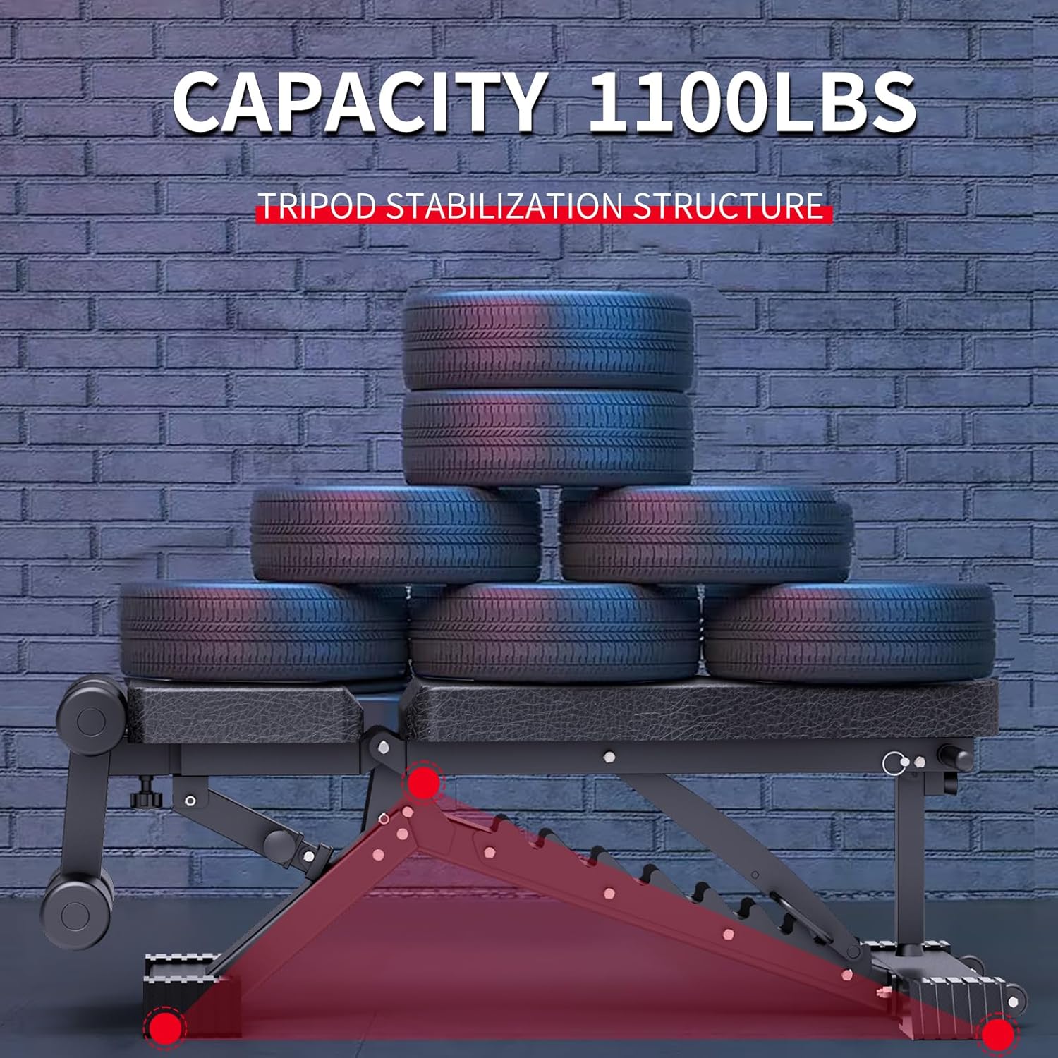 Adjustable Weight Bench, 1100 LB Capacity, Foldable Flat/Incline/Decline for Home Gym N45278
