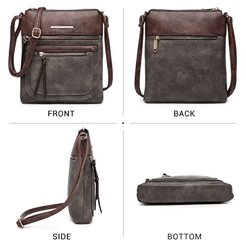 Vegan Leather Crossbody Purse with Multi Zipper Pockets B143