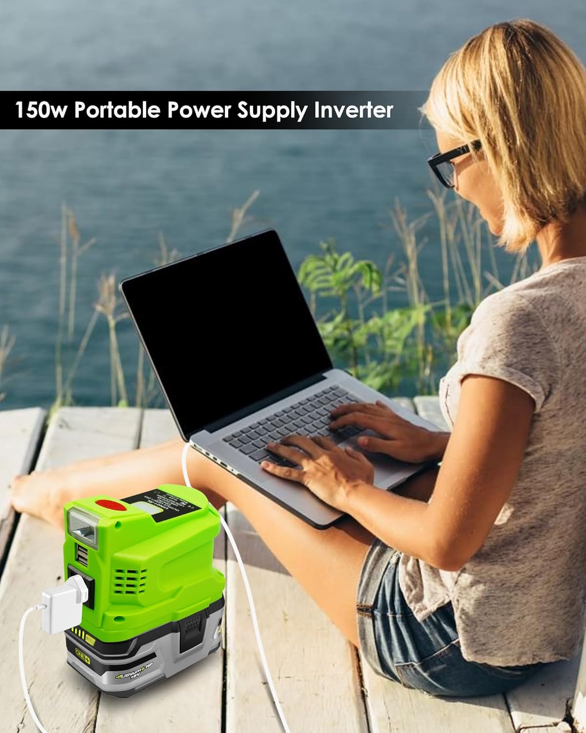 150W Portable Power Inverter for 18V Lithium Battery with AC and USB Outlets X3842