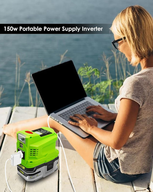 150W Portable Power Inverter for 18V Lithium Battery with AC and USB Outlets X3842
