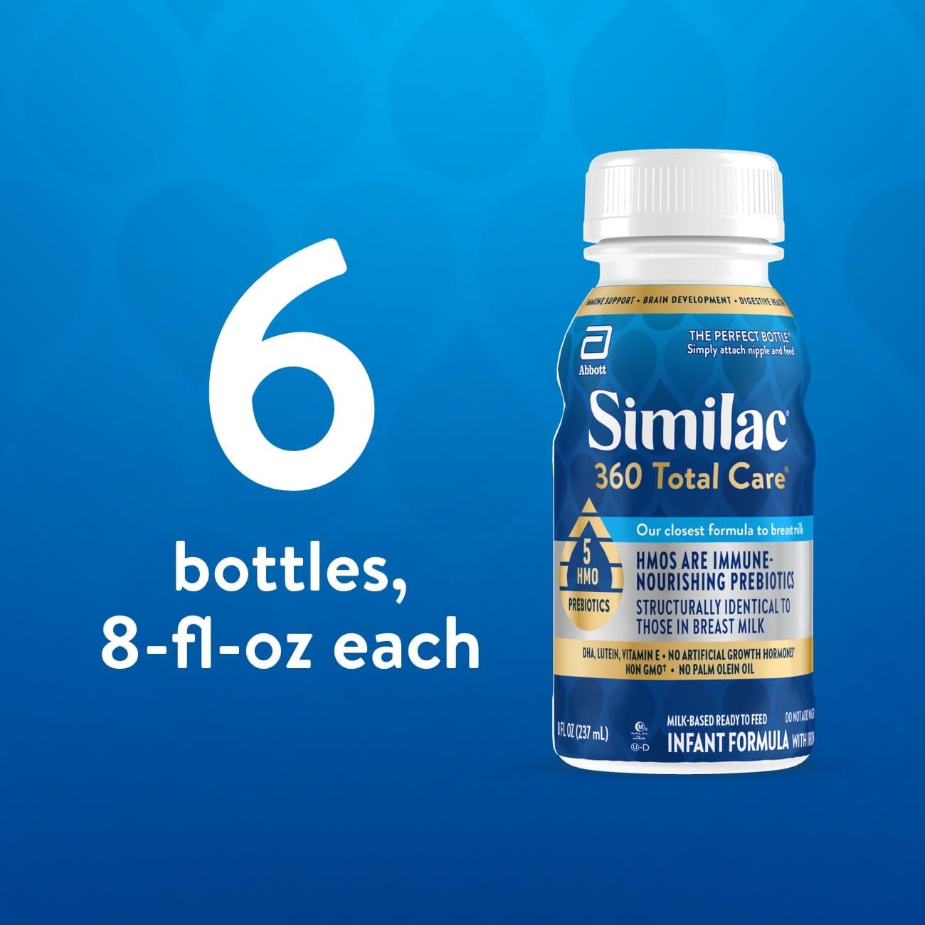 Infant Formula with 5 HMO Prebiotics, Ready-to-Feed, 8 fl oz Bottle (Pack of 6) G497
