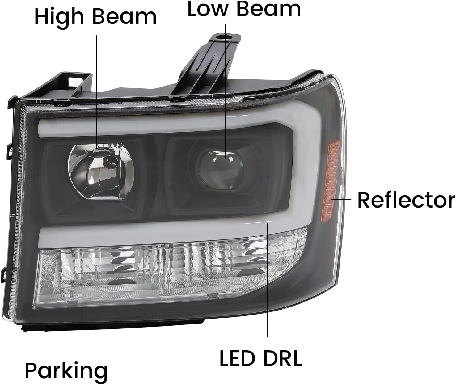 LED Projector Headlights for GMC Sierra 1500 2500HD 3500HD 2007-2014, Black Housing Clear Lens S566