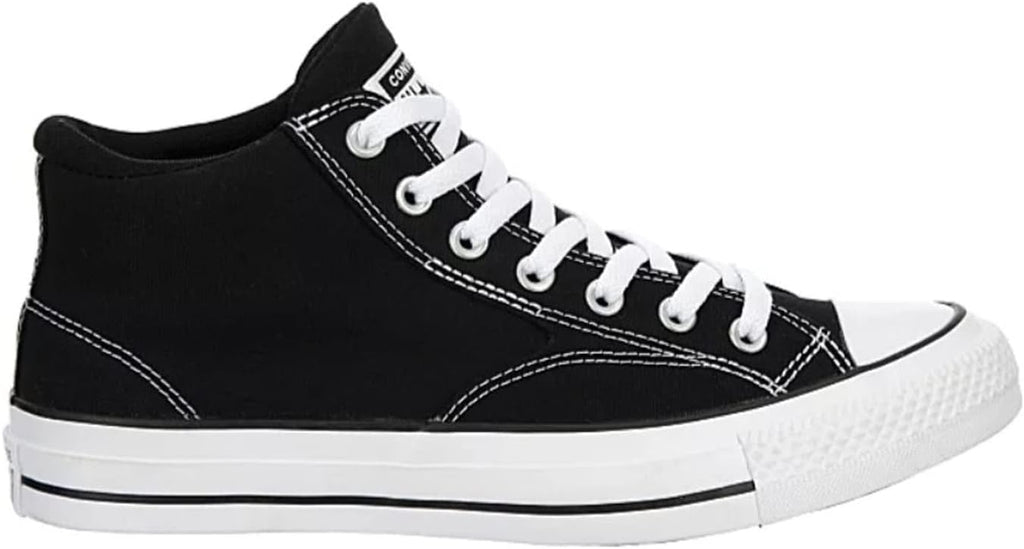 Mid High Canvas Sneaker with Lace-up Closure, Black White H9083