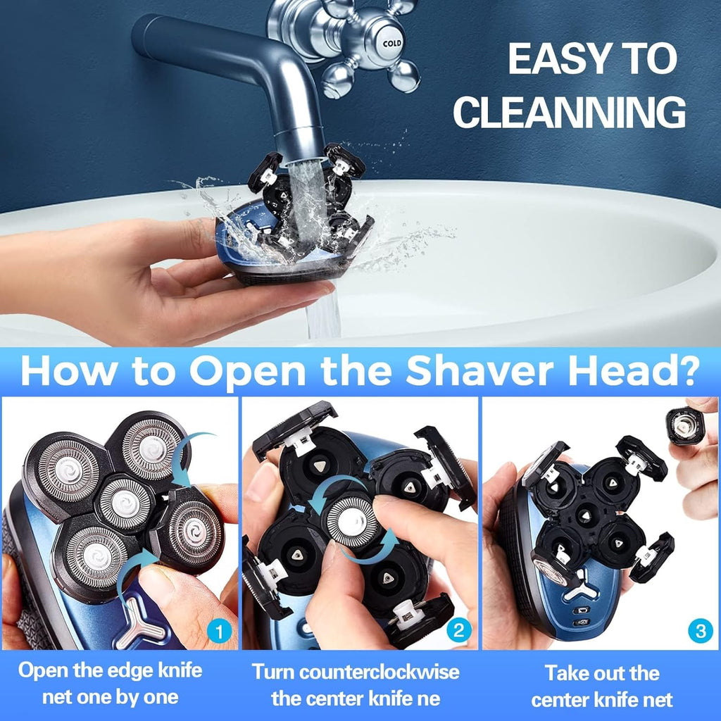 Head Shaver for Bald Men, 5 in 1 Cordless Electric Razor, Waterproof Wet/Dry Grooming Kit W854