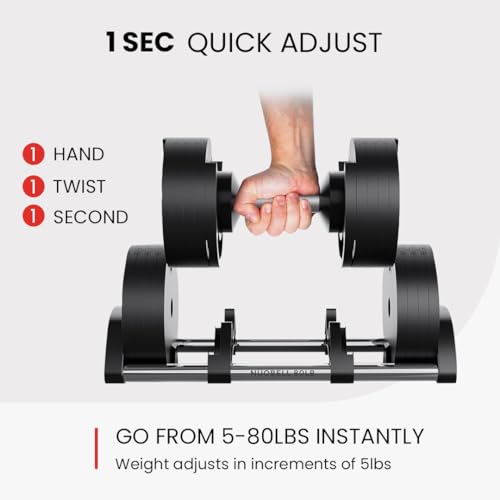 Adjustable Dumbbells Pair 5-80 lbs for Home Gym V723