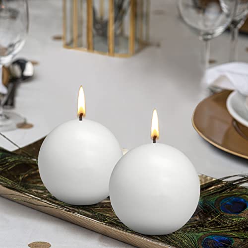 White Ball Candles 2.75 Inches Unscented Dripless Smokeless Set E781787