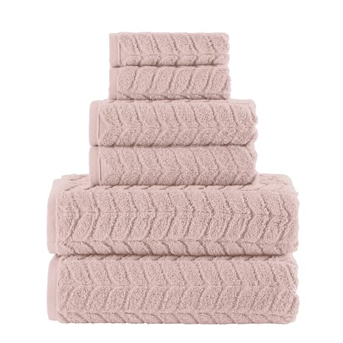 Elegant Comfort Luxury 6-Piece 100% Turkish Cotton Jacquard Braided Textured Premium Hotel Quality Towel Set– Soft and Absorbent, includes 2 Bath Towels, 2 Hand Towels and 2 Washcloths, Black