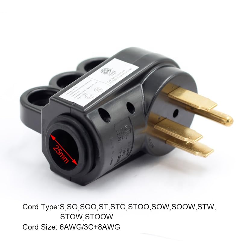 50 AMP RV Replacement Plug with Handle, 14-50P 4 Prong, 125V/250V V493