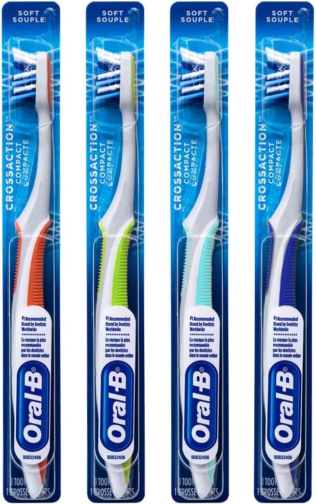 Oral-B CrossAction Compact Toothbrush, 23 Soft (Colors Vary) - Pack of 4
