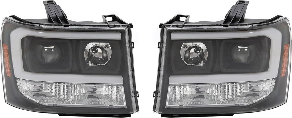 LED Projector Headlights for GMC Sierra 1500 2500HD 3500HD 2007-2014, Black Housing Clear Lens S566