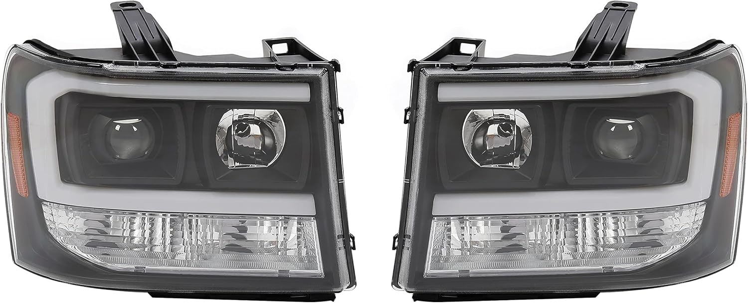 LED Projector Headlights for GMC Sierra 1500 2500HD 3500HD 2007-2014, Black Housing Clear Lens S566