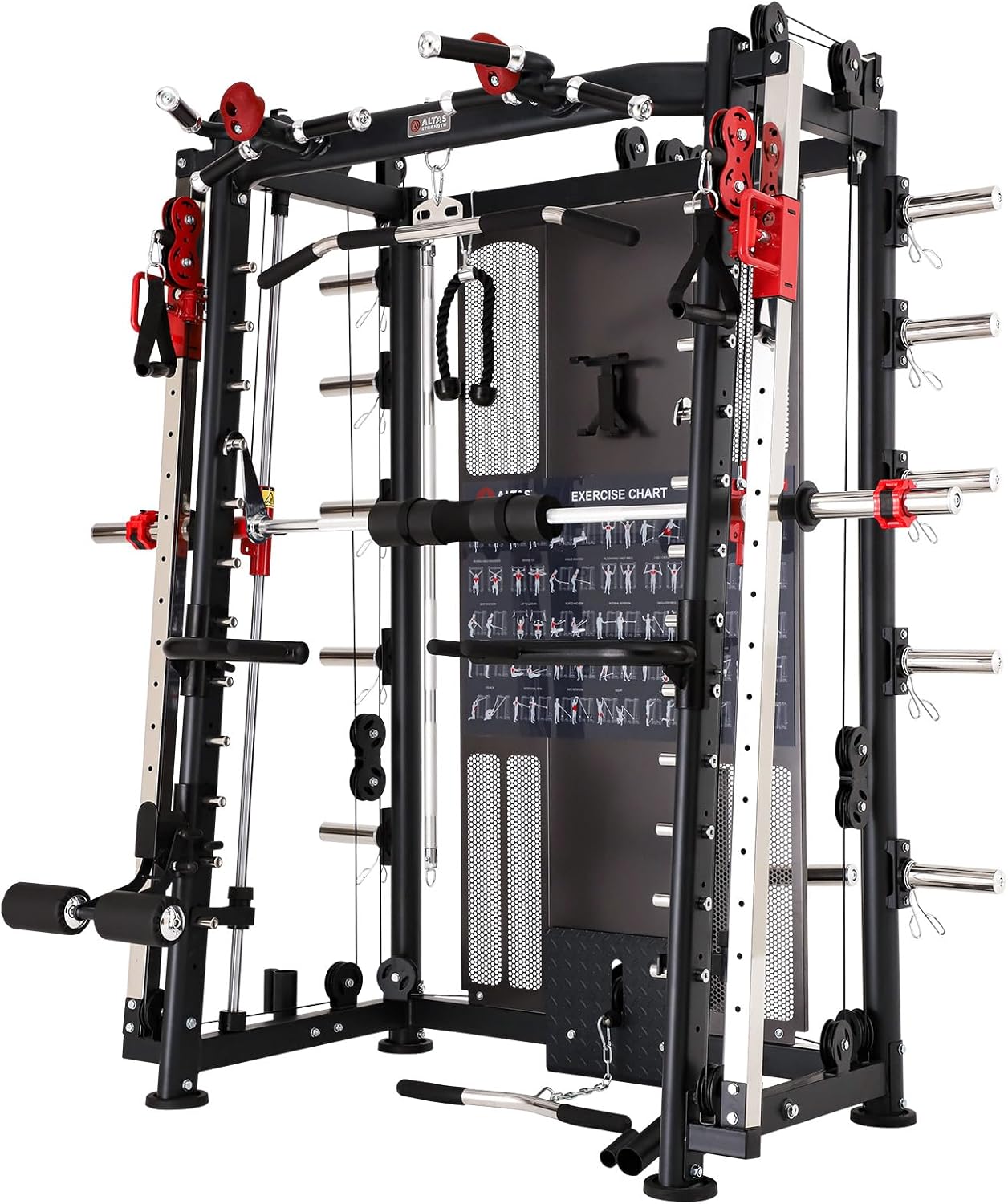 Altas Strength Home Gym Equipment Smith Machine with Pulley System Gym Squat Rack Pull Up Bar Upper Body Strength Training Leg Developer Light Commercial Fitness Equipment Included Accessories 3000Y