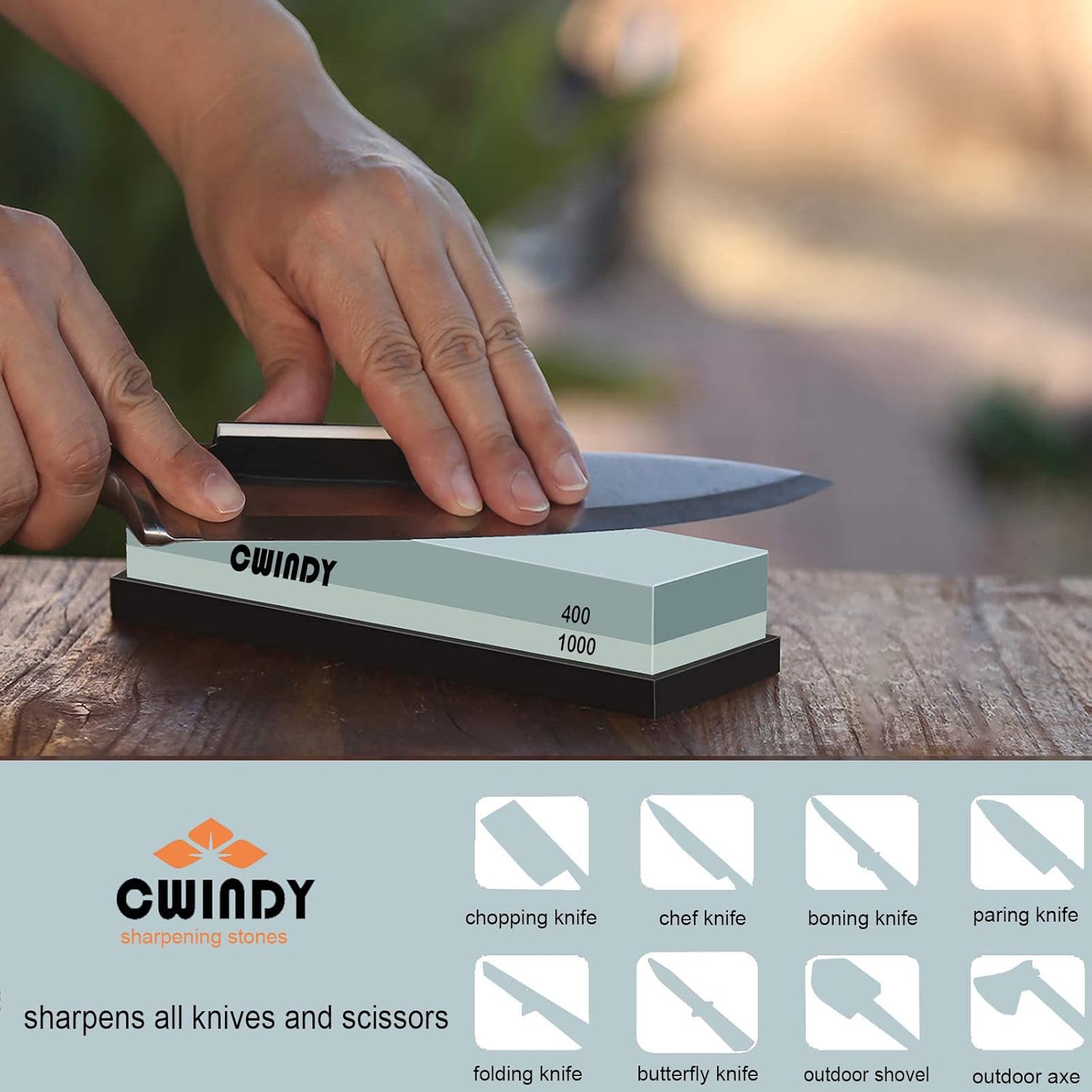 Whetstone Sharpening Stone Kit Dual Sided 400/1000 Grit with Non-Slip Base Q3473