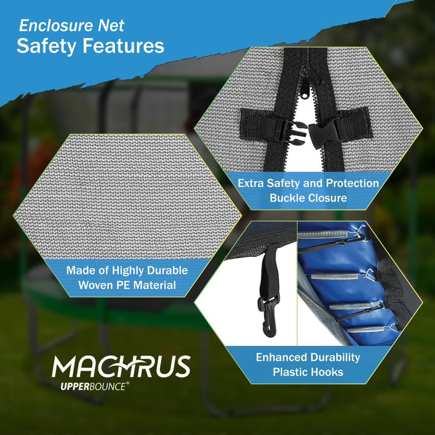 Trampoline Safety Enclosure Set for 7.5-15 FT Frames with Net, Poles & Hardware S7381