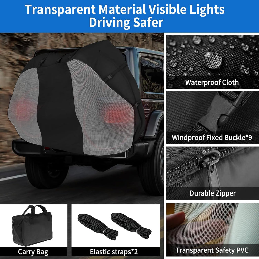 Bike Cover for 1-2 Bikes on Rear Rack, 600D Heavy Duty, with Elastic Straps and Tail Lights N48818