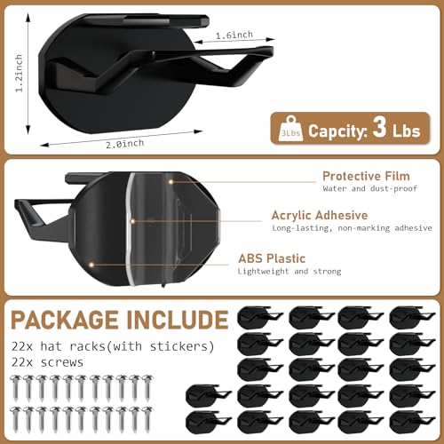 Adhesive Hat Hooks for Wall, Hat Organizer for Caps, No Drilling, 22 Pack S69595