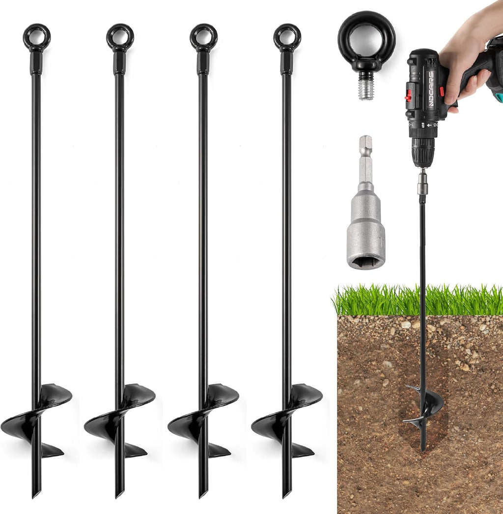 18'' Ground Anchors Heavy Duty for High Winds - Ground Stakes Earth Anchors - Screw in Shed Anchor Kit Auger Anchor for Mobile Home, Swing set, Tent, Carport, Gazebo, Trap Anchors Hurricane Tie Down
