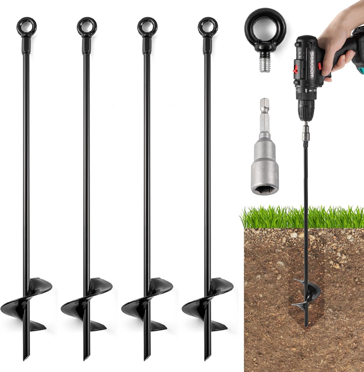 18'' Ground Anchors Heavy Duty for High Winds - Ground Stakes Earth Anchors - Screw in Shed Anchor Kit Auger Anchor for Mobile Home, Swing set, Tent, Carport, Gazebo, Trap Anchors Hurricane Tie Down
