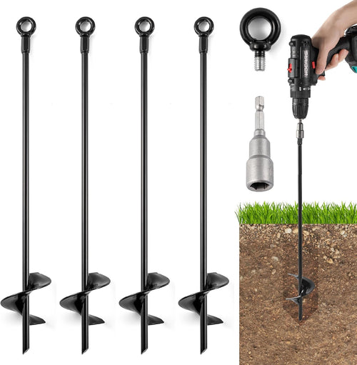 18'' Ground Anchors Heavy Duty for High Winds - Ground Stakes Earth Anchors - Screw in Shed Anchor Kit Auger Anchor for Mobile Home, Swing set, Tent, Carport, Gazebo, Trap Anchors Hurricane Tie Down