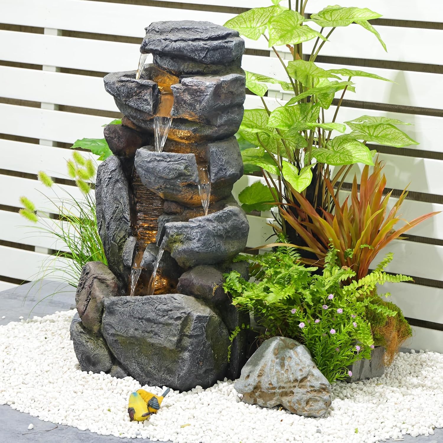 Outdoor Rock Water Fountain with Light, 31.5 Inch V212