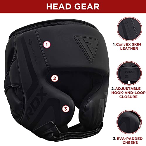 Boxing Headgear Sparring Grappling, Maya Hide Leather, Multi Layered Padding, Black M627425
