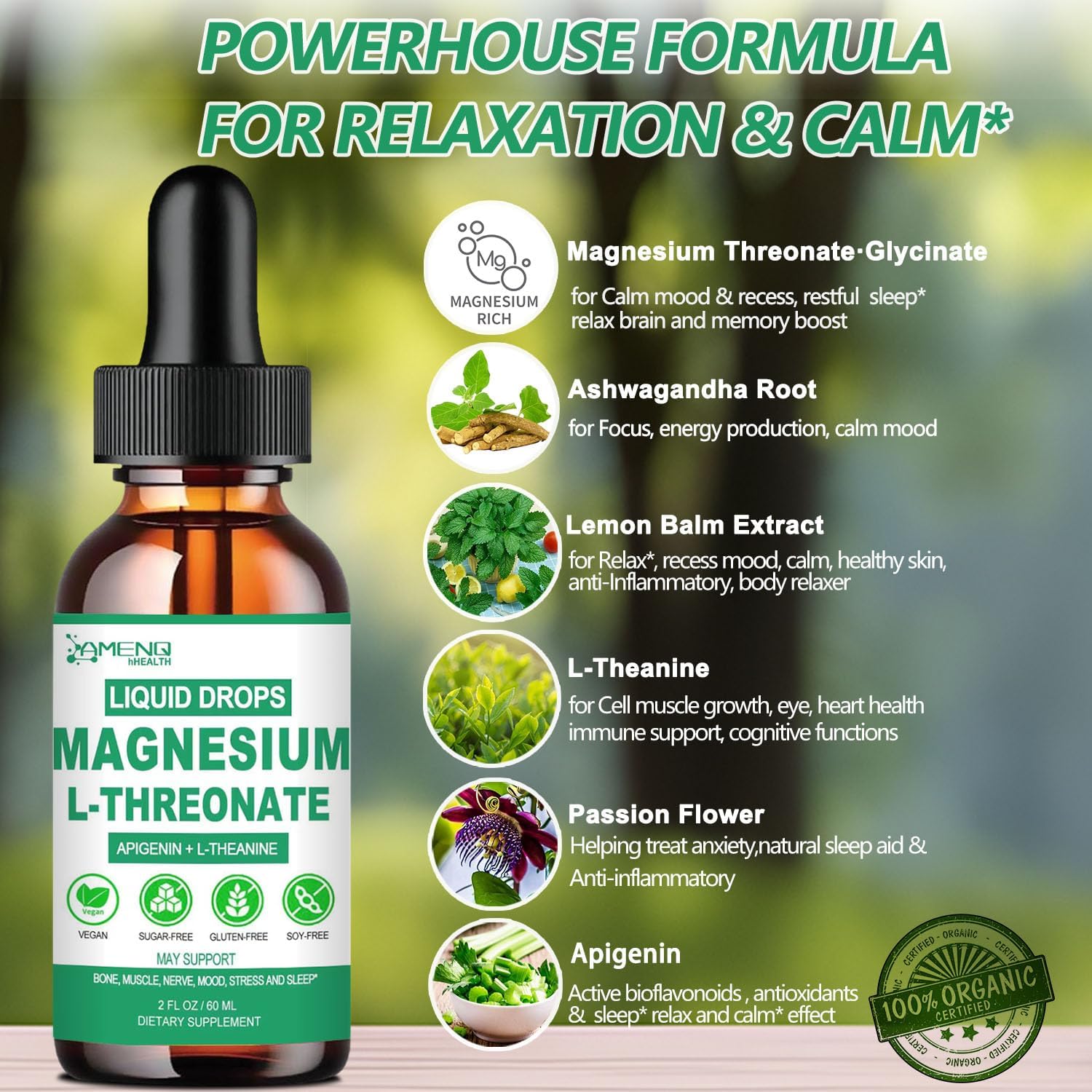 Magnesium L-Threonate Liquid with Apigenin, Theanine, and Lemon Balm G4885