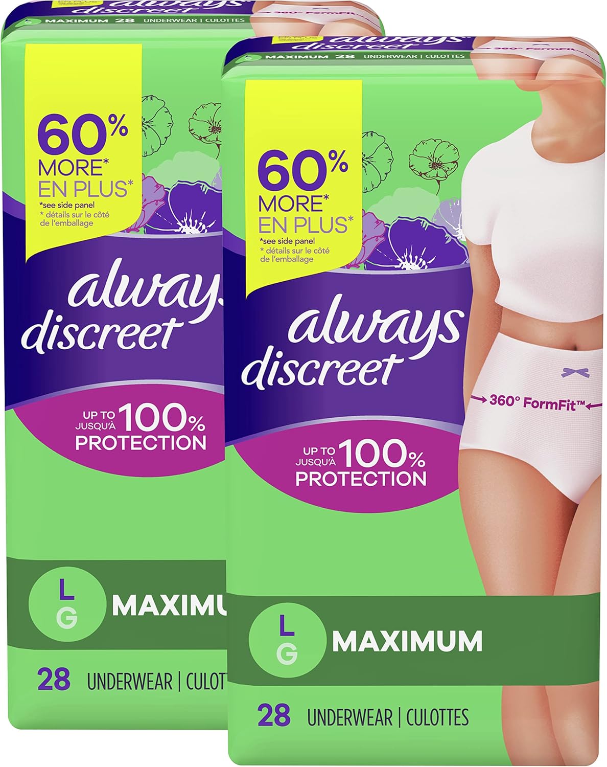 Incontinence & Postpartum Underwear for Women, Maximum, Large, 28 Count E133011