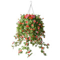 INQCMY Artificial Hanging Flowers with Basket,Silk Flower Arrangements,4 Pack Chrysanthemum Flowers with 12 inch Coconut Lining Basket for Patio Garden Porch Deck Decoration(Purple Red)